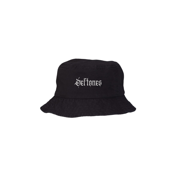 Calligraphy Logo Embroidered Black Bucket Hat